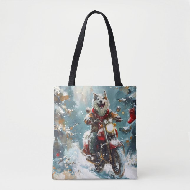 Alaskan Malamute Dog Riding Motorrad Weihnachten Tasche (Vorderseite)