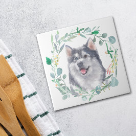 Alaskan Malamute Dog Watercolor Wreath Fliese