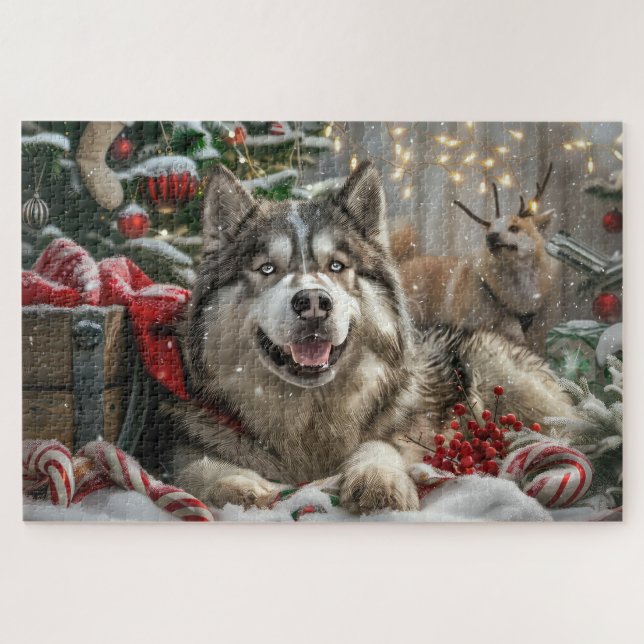 Alaskan Malamute Dog Weihnachtsfest (Horizontal)
