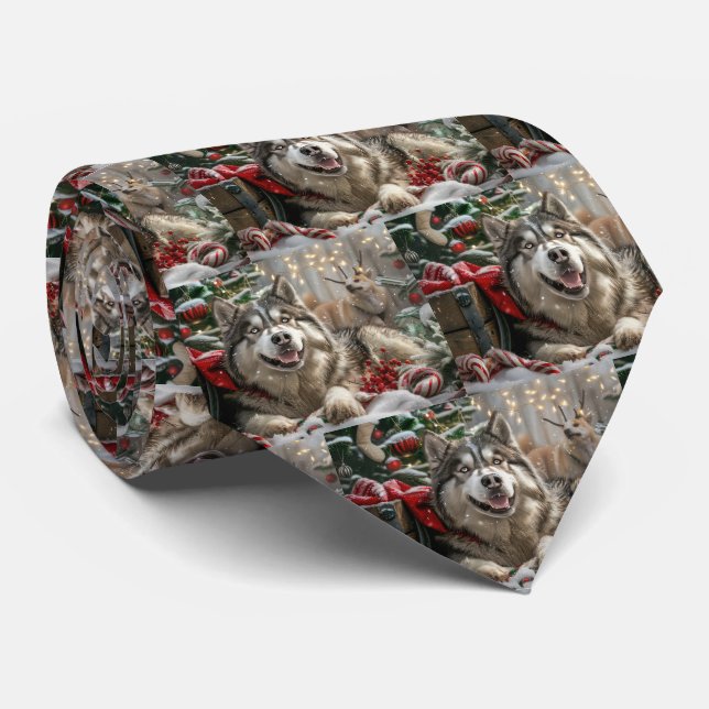 Alaskan Malamute Dog Weihnachtsfest Krawatte (Gerollt)