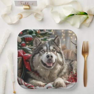Alaskan Malamute Dog Weihnachtsfest Pappteller