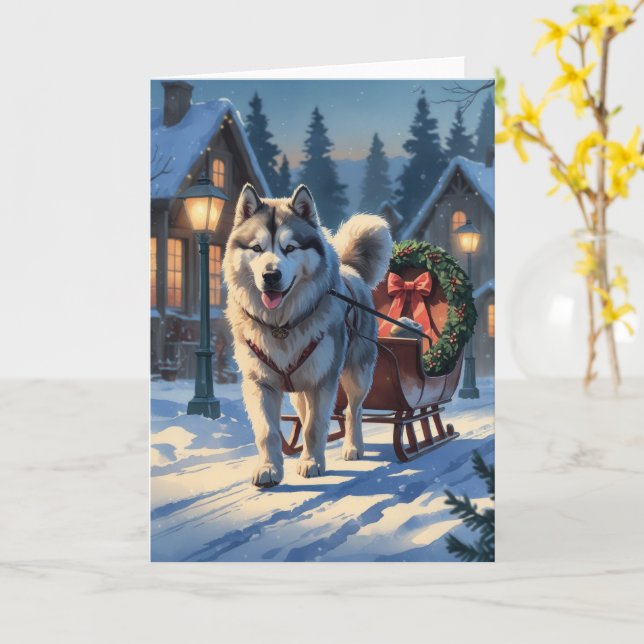 Alaskan Malamute Dog Weihnachtsgrüßen Karte (Gelbe Blume)