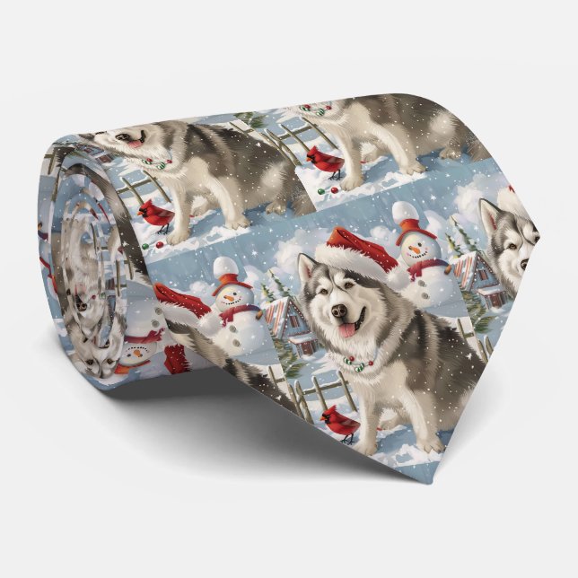 Alaskan Malamute Dog Winter Wunderland Weihnachten Krawatte (Gerollt)
