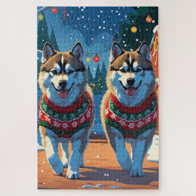 Alaskan Malamute Dogs Christmas Snow Holiday  (Vertikal)