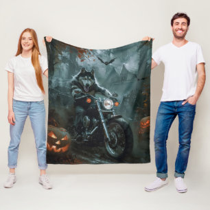 Alaskan Malamute fährt Motorrad Halloween Gruselig Fleecedecke