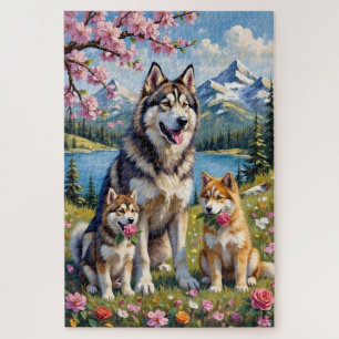 Alaskan Malamute Familienwiesen-Kunst