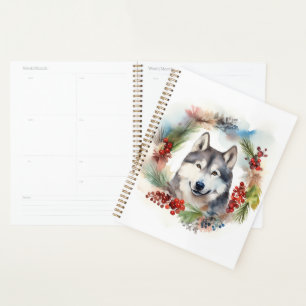 Alaskan Malamute Festive de la couronne de Noël