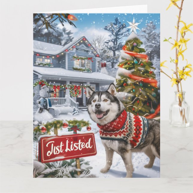Alaskan Malamute Festive Spaß Realtor Weihnachten Karte (Gelbe Blume)