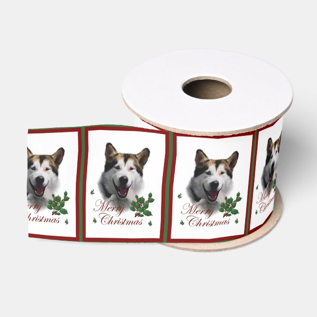 Alaskan Malamute Frohe Weihnachten Ripsband (Spule)