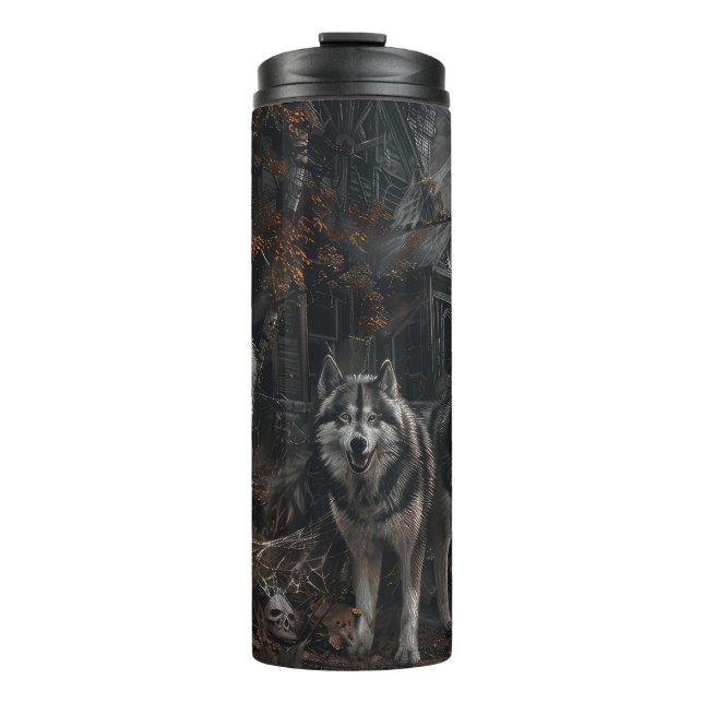 Alaskan Malamute Halloween Night Doggy Delight Thermosbecher (Vorderseite)