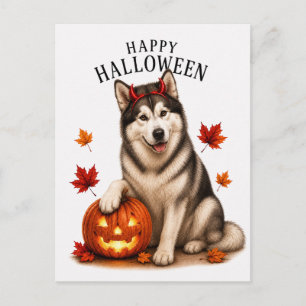 Alaskan Malamute Halloween Postkarte