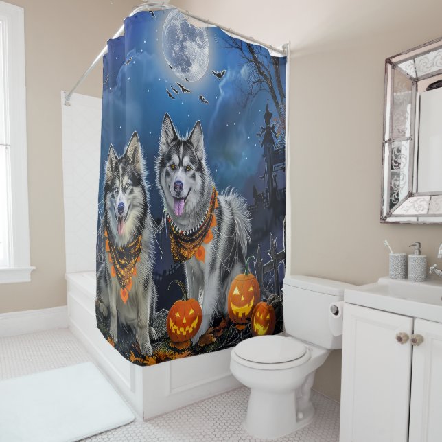 Alaskan Malamute Halloween Spooky Duschvorhang (Beispiel)