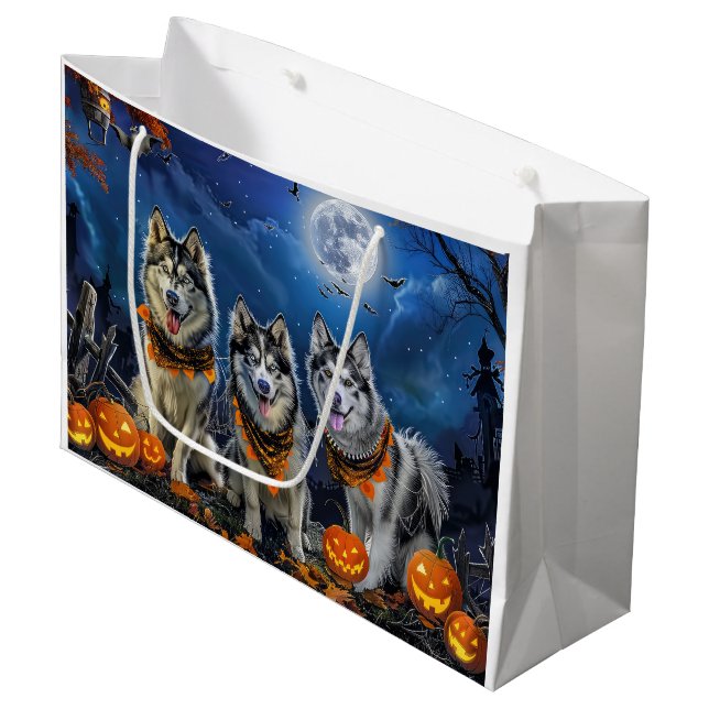 Alaskan Malamute Halloween Spooky Große Geschenktüte (Vorderseite Schrägansicht)