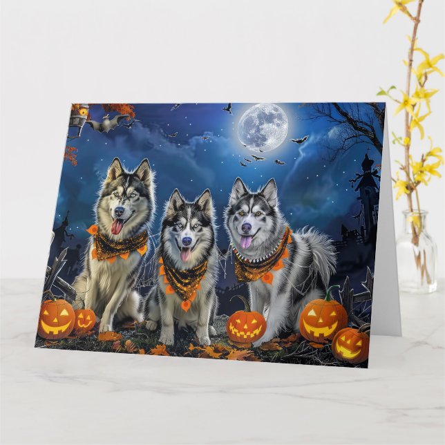 Alaskan Malamute Halloween Spooky Karte (Gelbe Blume)