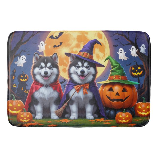 Alaskan Malamute Hogs Pumpkin Halloween Funny Badematte (Vorderseite)