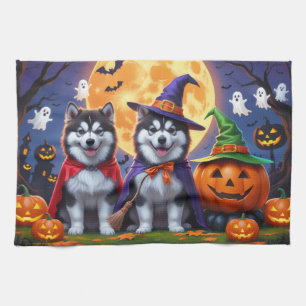 Alaskan Malamute Hogs Pumpkin Halloween Funny Geschirrtuch