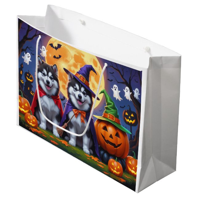 Alaskan Malamute Hogs Pumpkin Halloween Funny Große Geschenktüte (Vorderseite Schrägansicht)