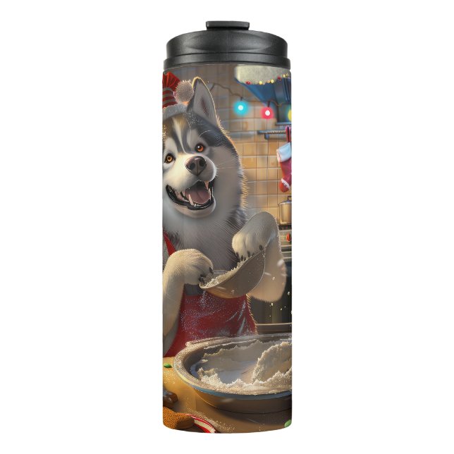 Alaskan Malamute Holiday Baking: Festliche Weihnac Thermosbecher (Vorderseite)
