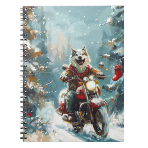 Alaskan Malamute Hund fährt Motorrad Weihnachten  Notizblock