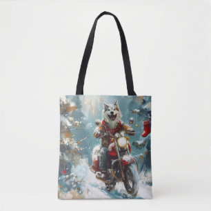 Alaskan Malamute Hund fährt Motorrad Weihnachten Tasche