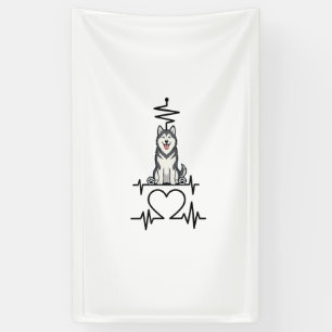 Alaskan Malamute Hund Herzschlag Linie Herz Pfoten Banner