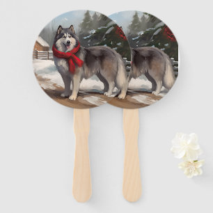 Alaskan Malamute Hund im Schnee Weihnachten Fächer
