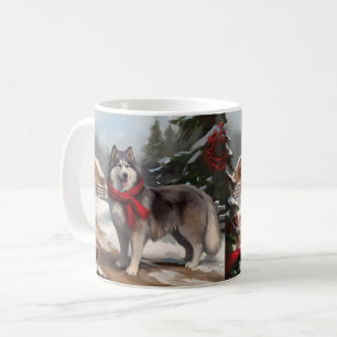 Alaskan Malamute Hund im Schnee Weihnachten Kaffeetasse