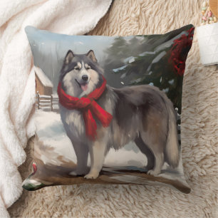 Alaskan Malamute Hund im Schnee Weihnachten Kissen