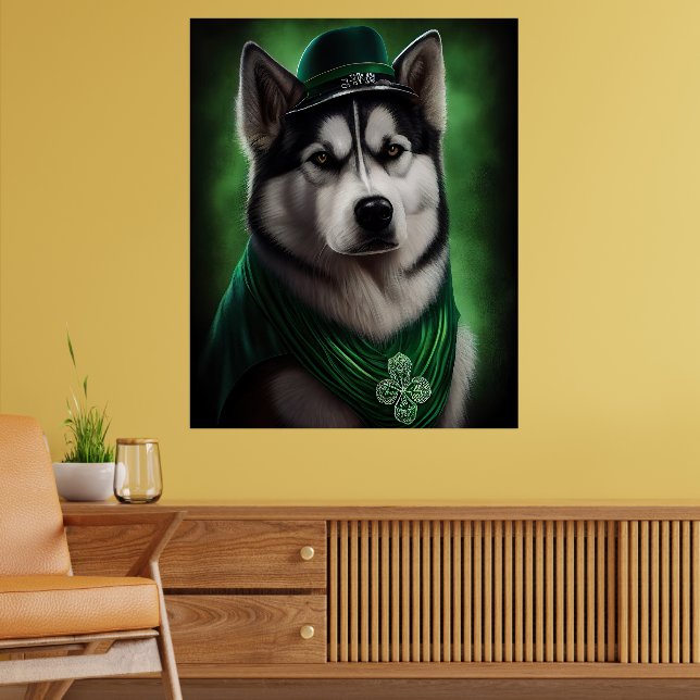 Alaskan Malamute Hund in St. Patrick's Day Dress Poster (Wohnzimmer 2)