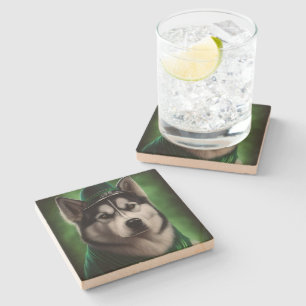 Alaskan Malamute Hund in St. Patrick's Day Kostüm Steinuntersetzer