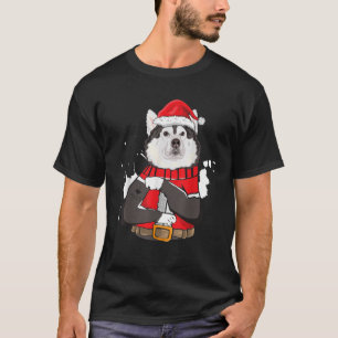 Alaskan Malamute Hund Santa Ich liebe Mama Tattoo T-Shirt