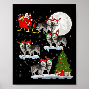 Alaskan Malamute Hund Weihnachtsmann Schlitten Fli Poster