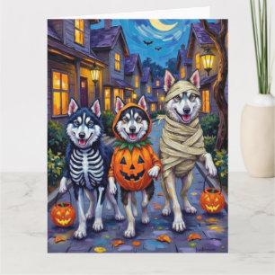 Alaskan Malamute Hunde Trick-or-Treating Halloween Karte