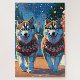 Alaskan Malamute Hunde Weihnachten Schnee Urlaub