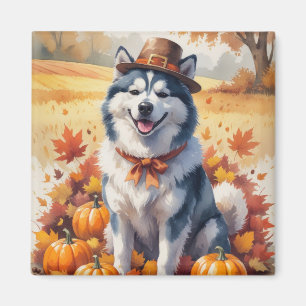 Alaskan Malamute im Herbst Leaves Erntedank Kunst, Magnet