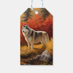 Alaskan Malamute im Herbstfall Inspiriert Geschenkanhänger