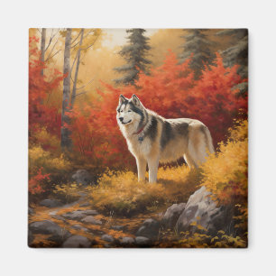 Alaskan Malamute im Herbstfall Inspiriert Magnet