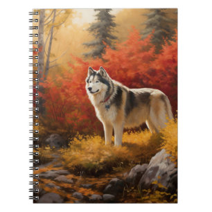 Alaskan Malamute im Herbstfall Inspiriert Notizblock
