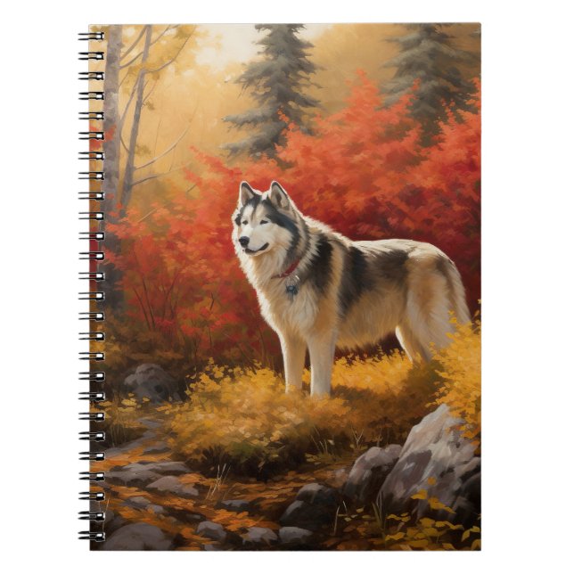 Alaskan Malamute im Herbstfall Inspiriert Notizblock (Vorderseite)