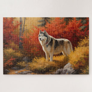 Alaskan Malamute im Herbstlaubfall inspiriert