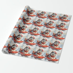 Alaskan Malamute im Schlitten Lass es schneien Wei Geschenkpapier