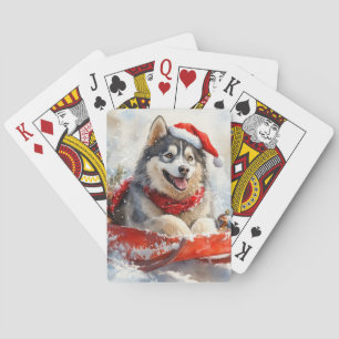 Alaskan Malamute im Schlitten Lass es schneien Wei Spielkarten