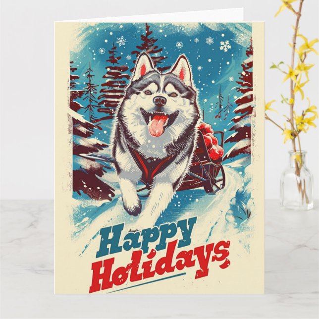 Alaskan Malamute in Schnee Weihnachten Karte (Gelbe Blume)