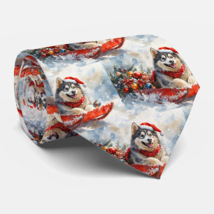 Alaskan Malamute in Sledge Let it Schnee Weihnacht Krawatte