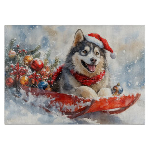 Alaskan Malamute in Sledge Let it Schnee Weihnacht Schneidebrett