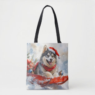 Alaskan Malamute in Sledge Let it Schnee Weihnacht Tasche
