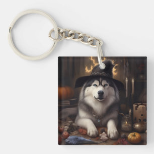 Alaskan Malamute Kürbisse Halloween Gruselig Schlüsselanhänger