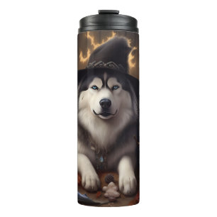 Alaskan Malamute Kürbisse Halloween Gruselig Thermosbecher