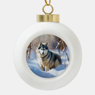 Alaskan Malamute Lass es schneien Weihnachten Keramik Kugel-Ornament