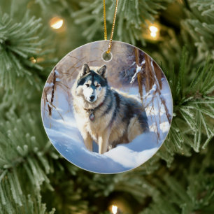 Alaskan Malamute Lass es schneien Weihnachten Keramik Ornament